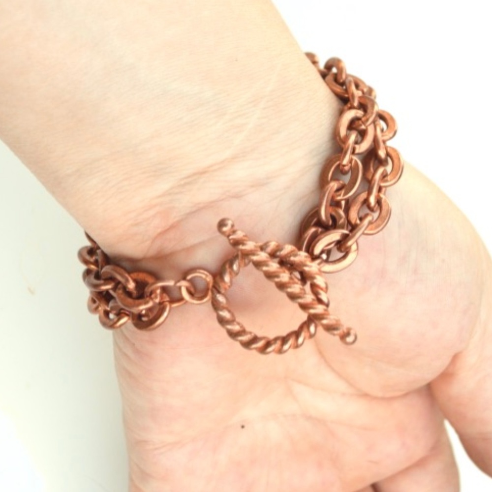 Double Strand Copper Heavy Chain Bracelet Rustic - Picture 2 of 6